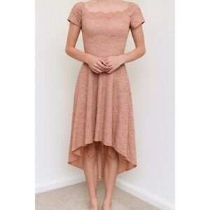 City Studio Pink Lace High Low Dress Scalloped Off Shoulder Size‎ 0